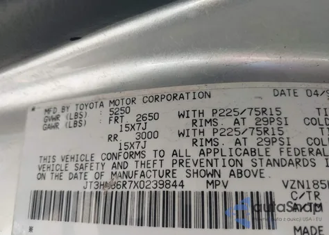 1999 Toyota 4Runner Sr5 V6 z USA, uszkodzony, nr VIN JT3HN86R7X0239844